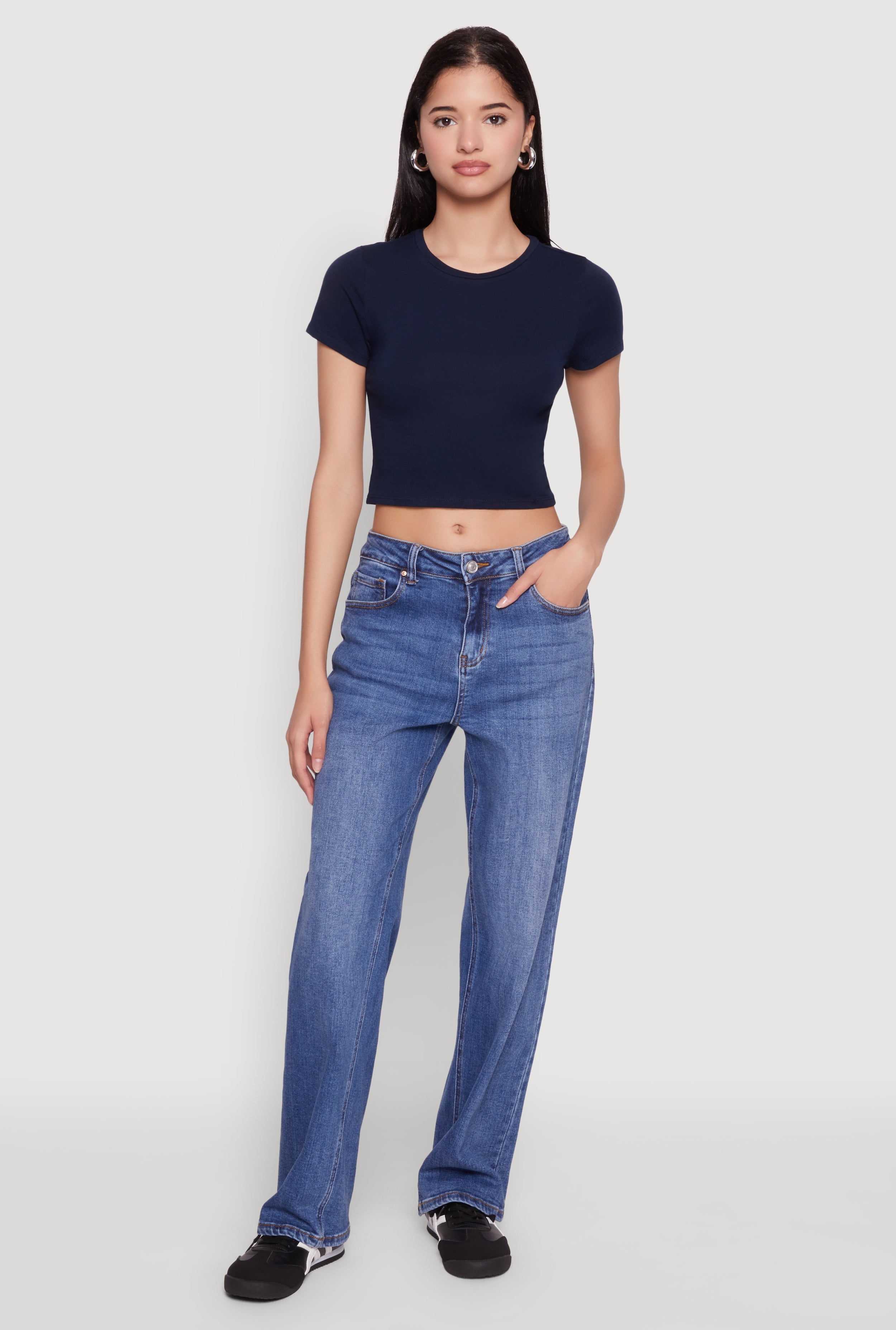 Cropped Short Sleeve Crew Neck Tee