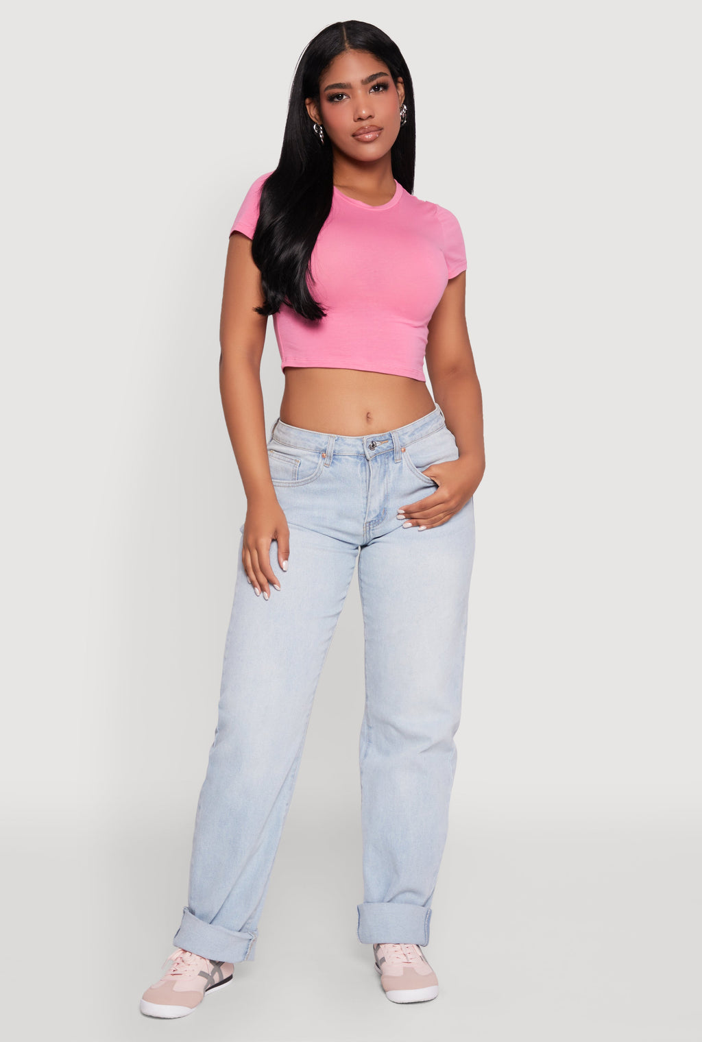 Cropped Short Sleeve Crew Neck Tee