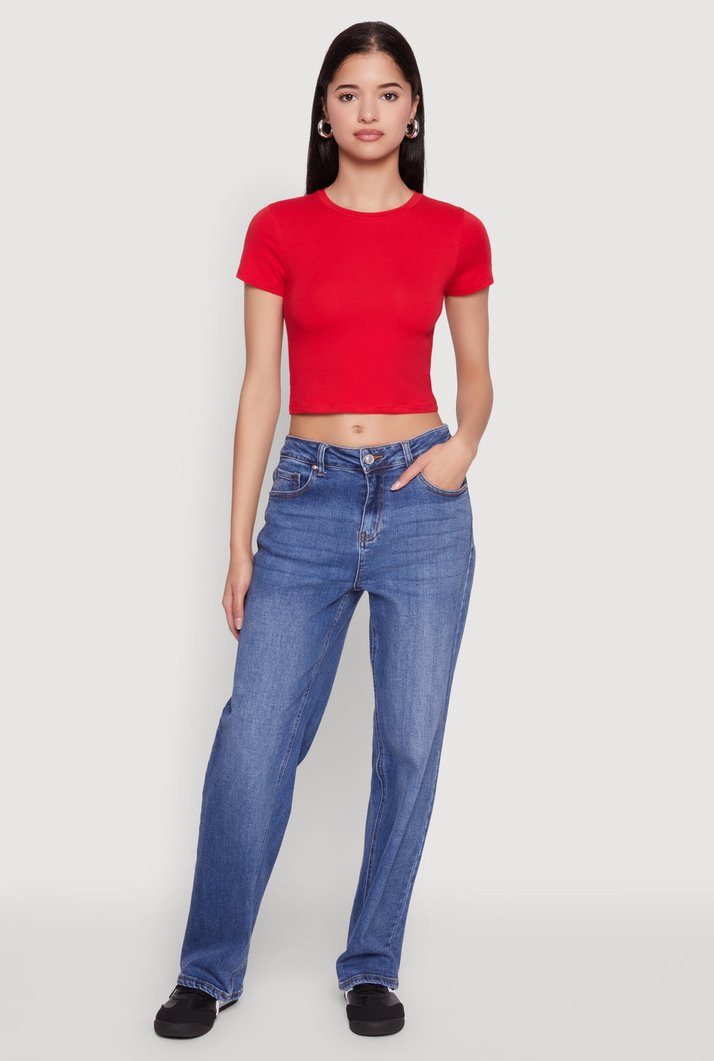 Cropped Short Sleeve Crew Neck Tee