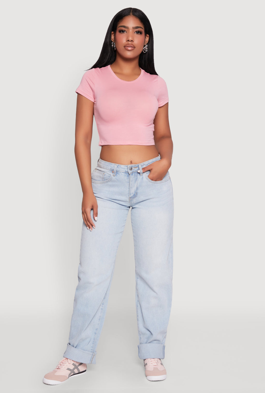 Cropped Short Sleeve Crew Neck Tee