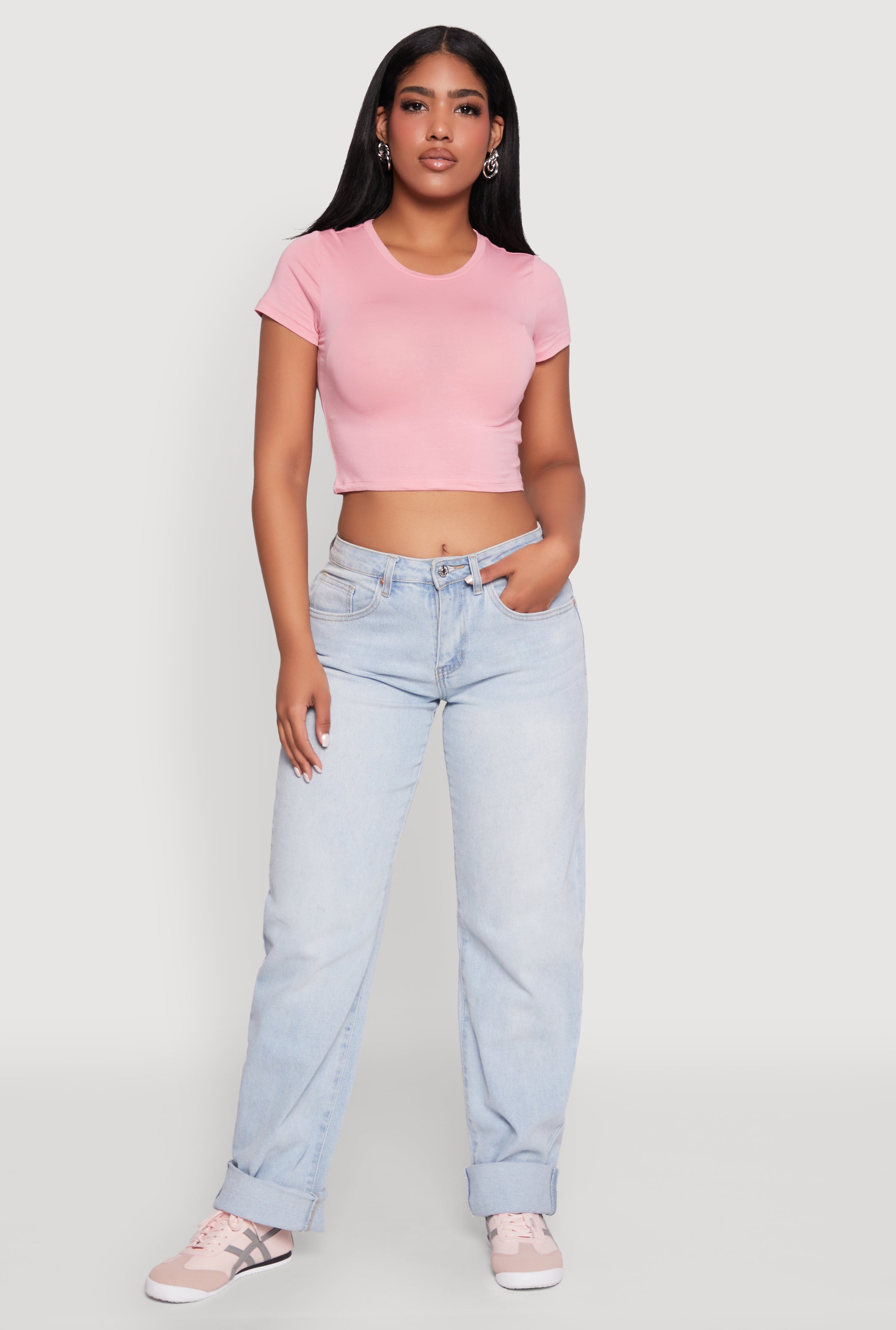 Cropped Short Sleeve Crew Neck Tee