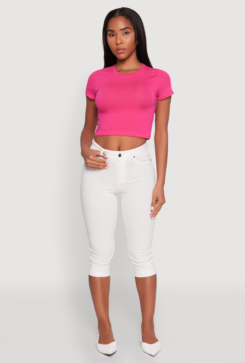 Cropped Short Sleeve Crew Neck Tee