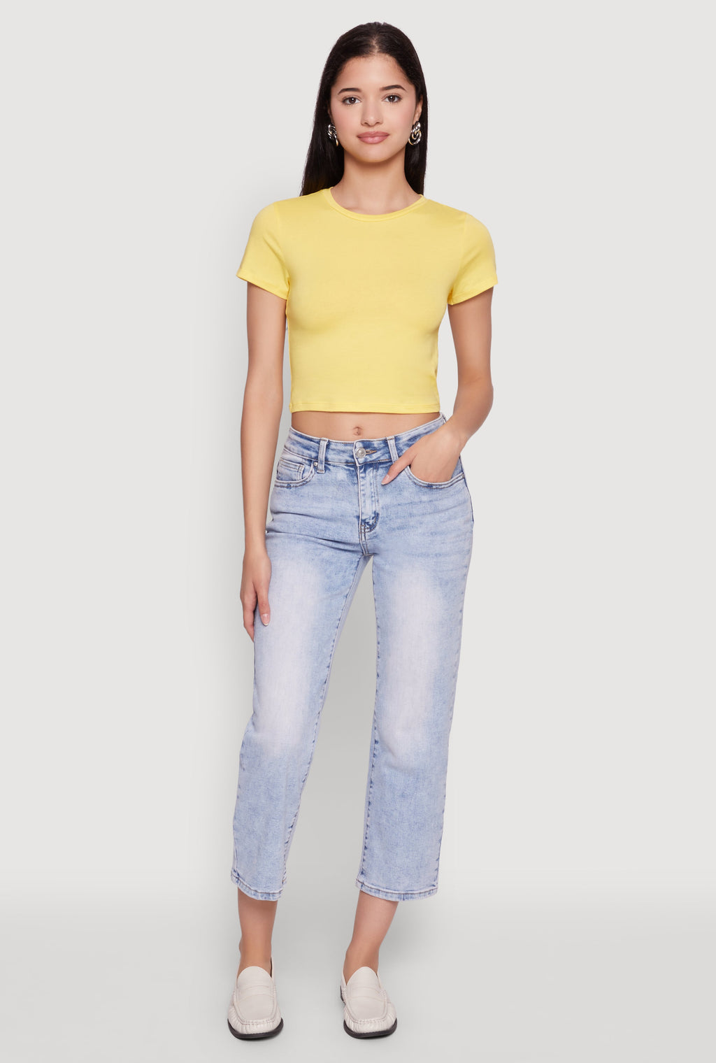 Cropped Short Sleeve Crew Neck Tee