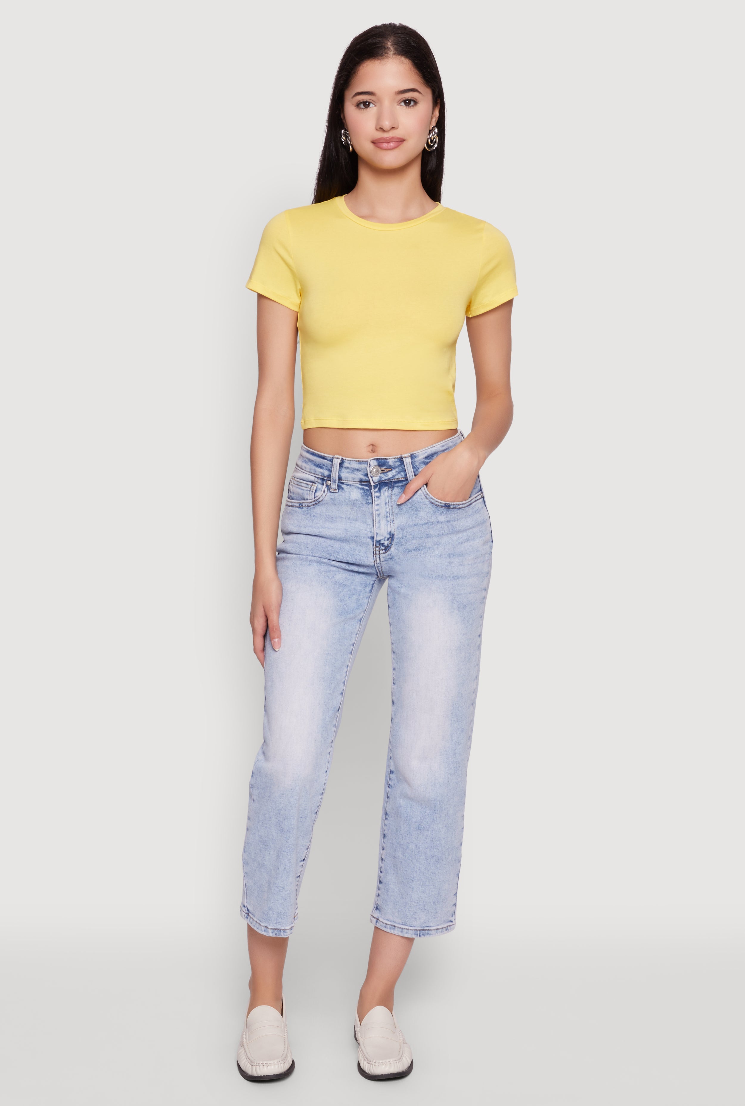 Cropped Short Sleeve Crew Neck Tee