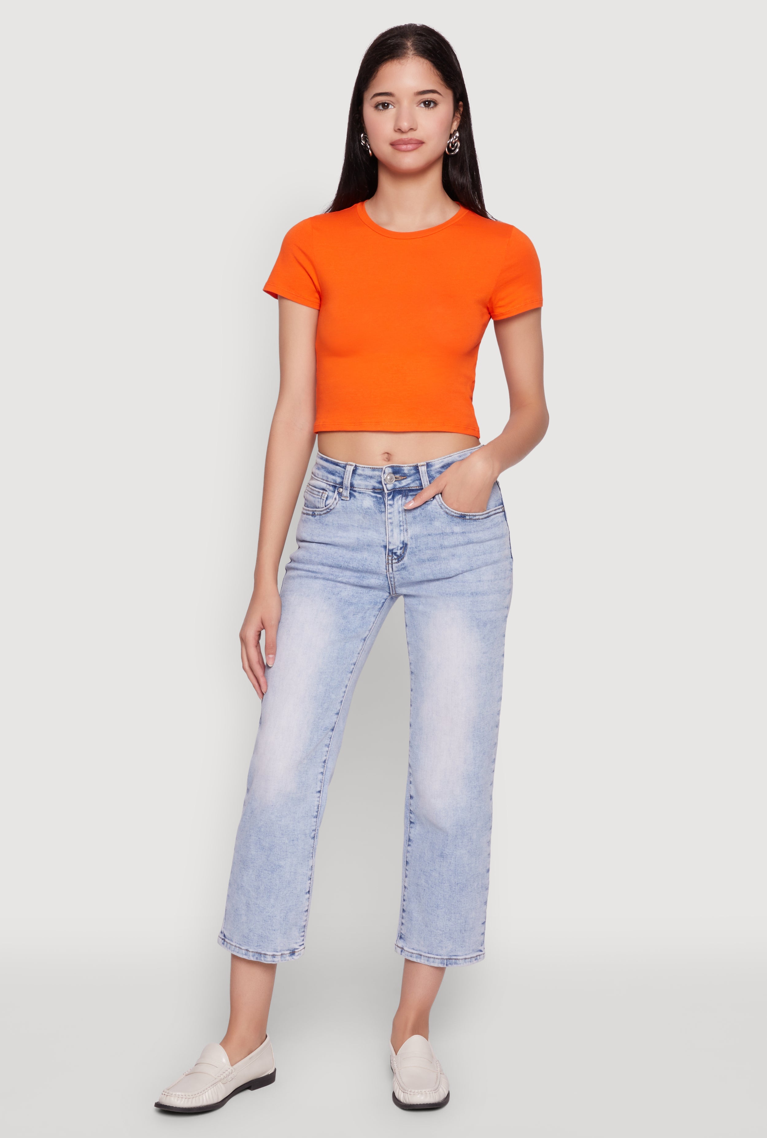 Cropped Short Sleeve Crew Neck Tee