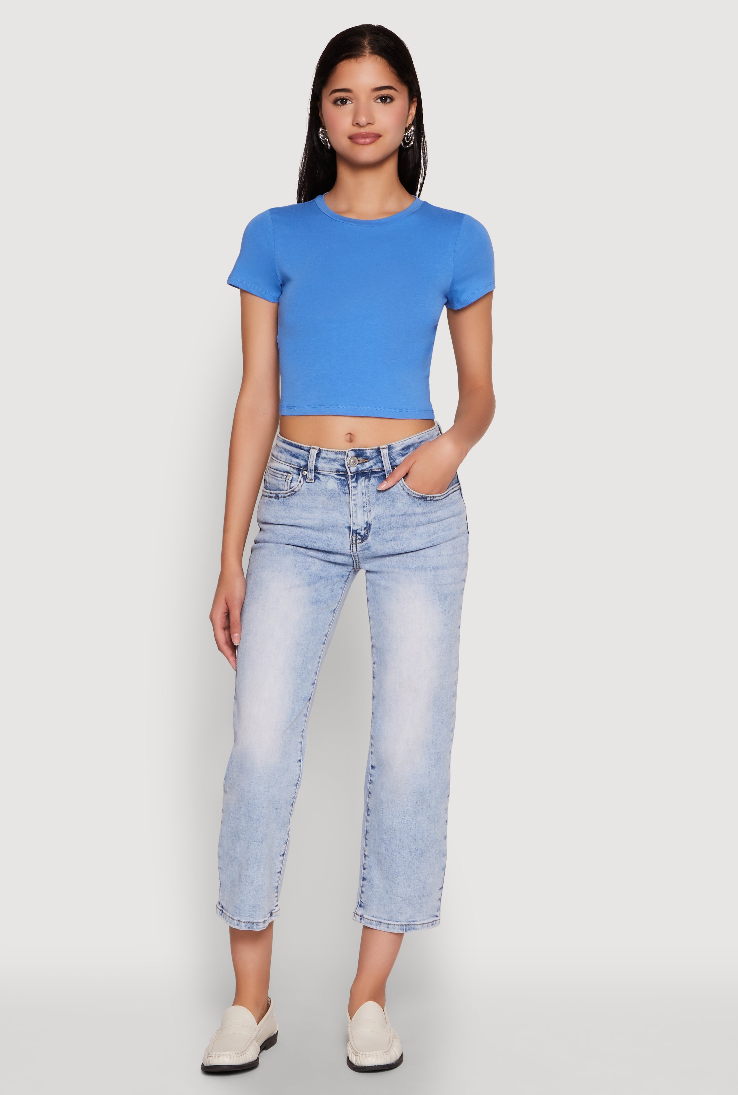 Cropped Short Sleeve Crew Neck Tee