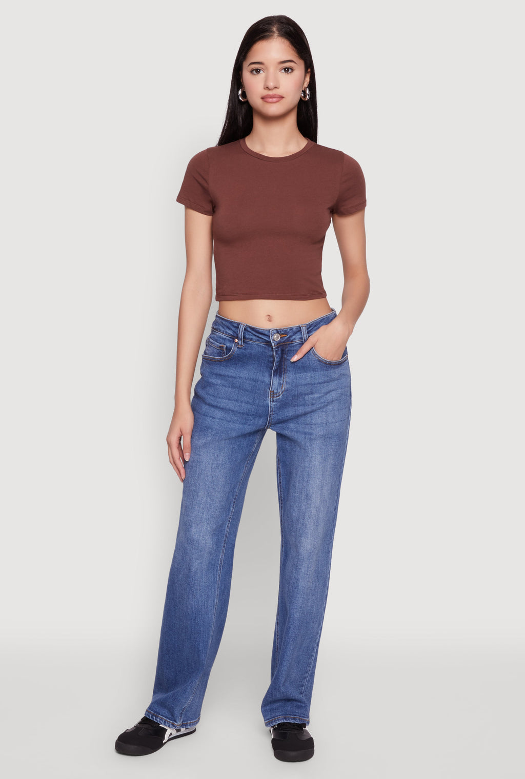Cropped Short Sleeve Crew Neck Tee
