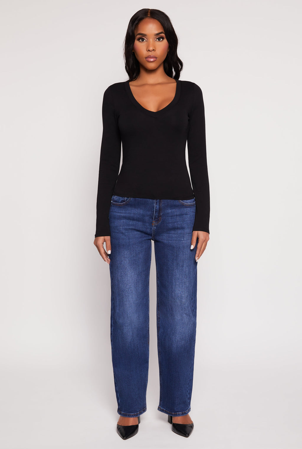 Basic Long Sleeve V Neck Top