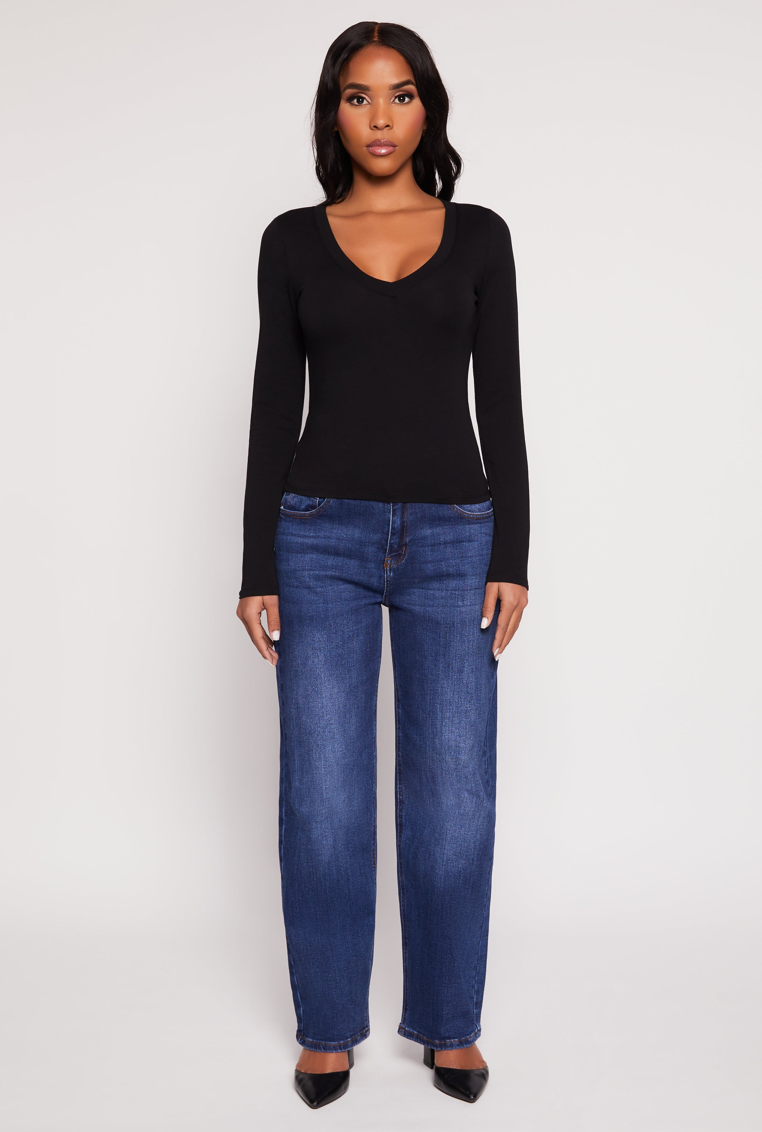 Basic Long Sleeve V Neck Top