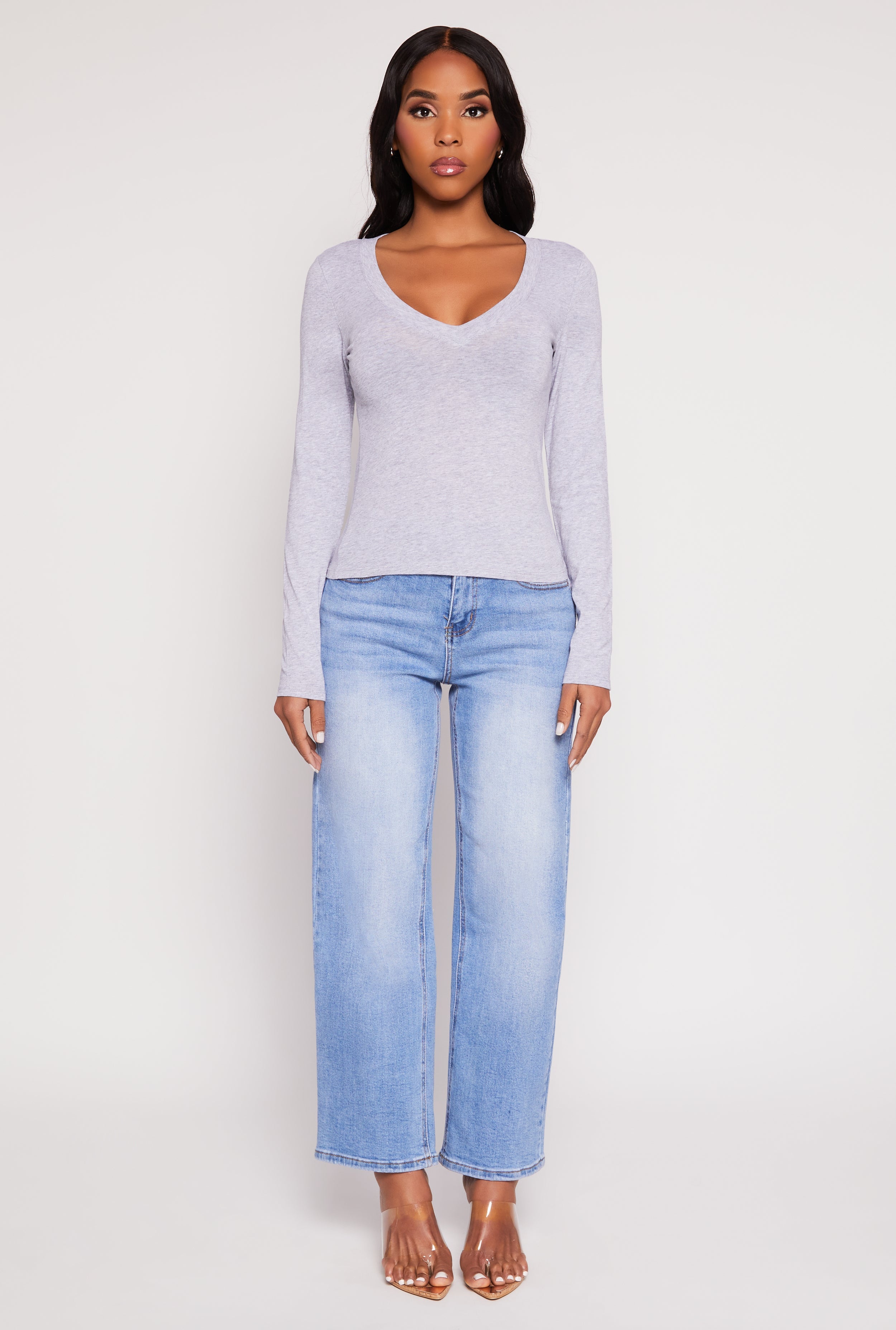 Basic Long Sleeve V Neck Top