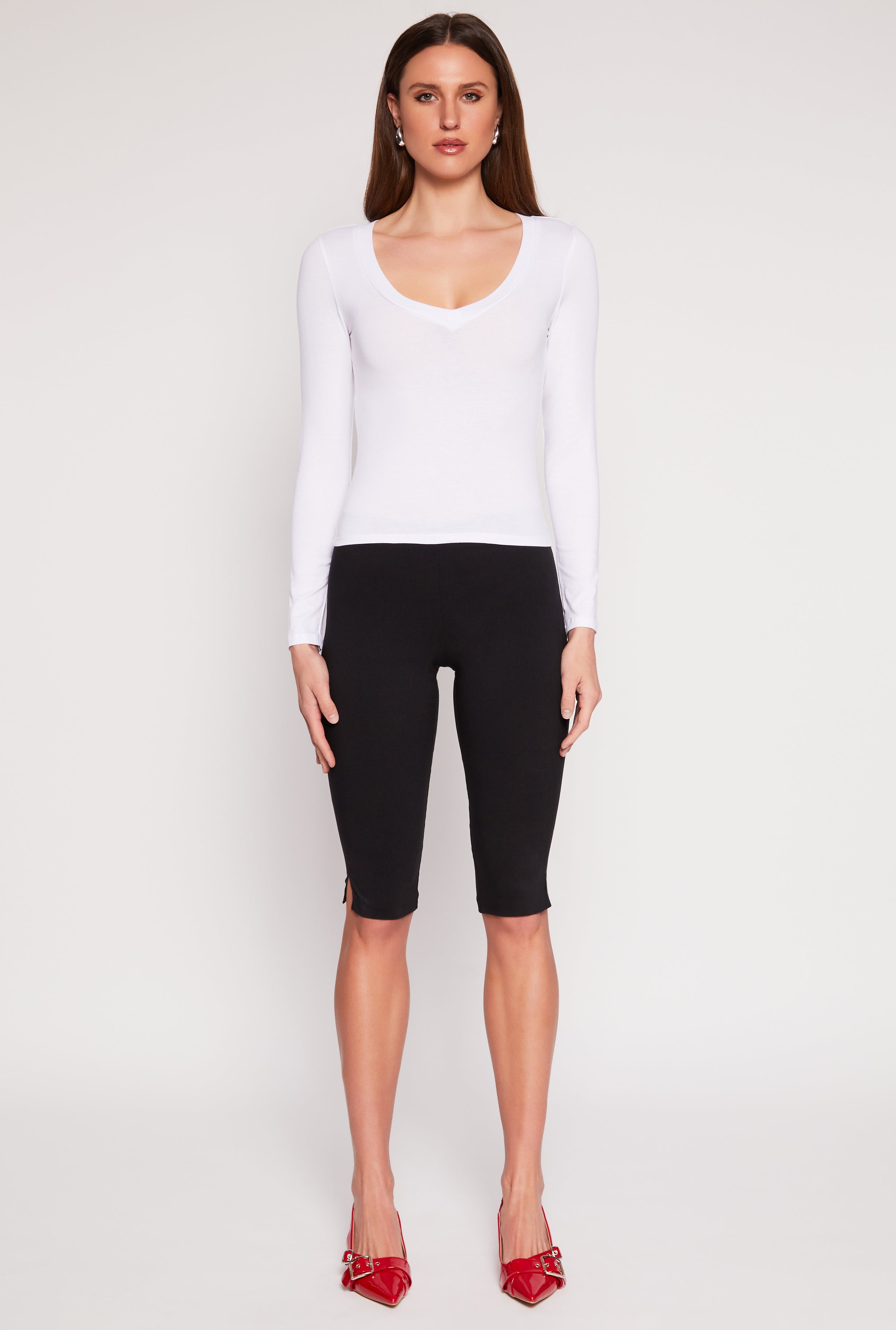 Basic Long Sleeve V Neck Top