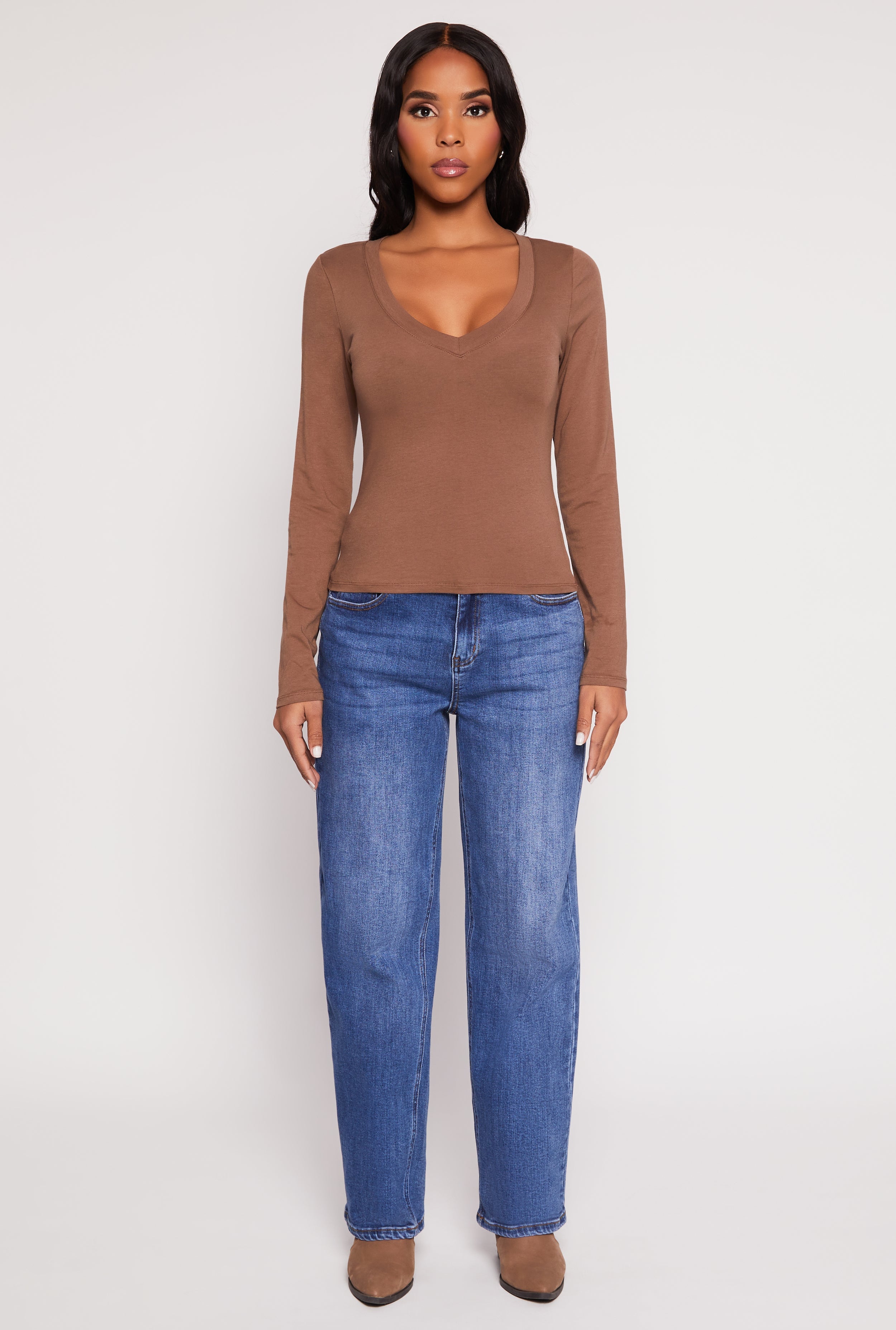 Basic Long Sleeve V Neck Top