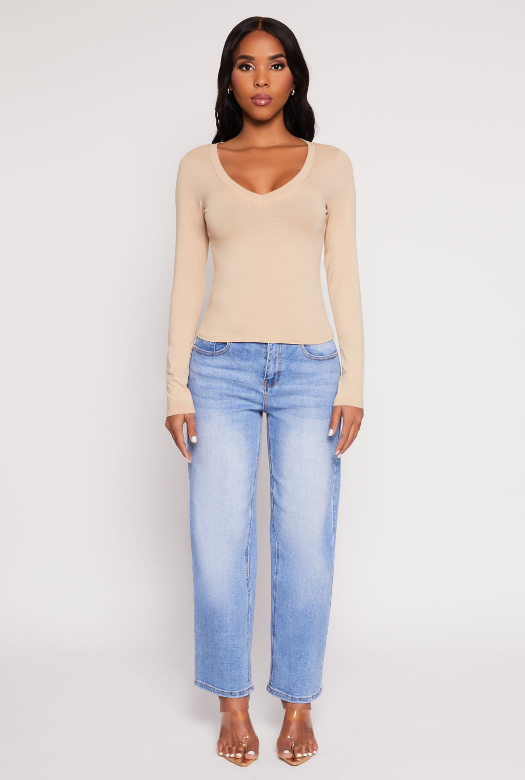 Basic Long Sleeve V Neck Top