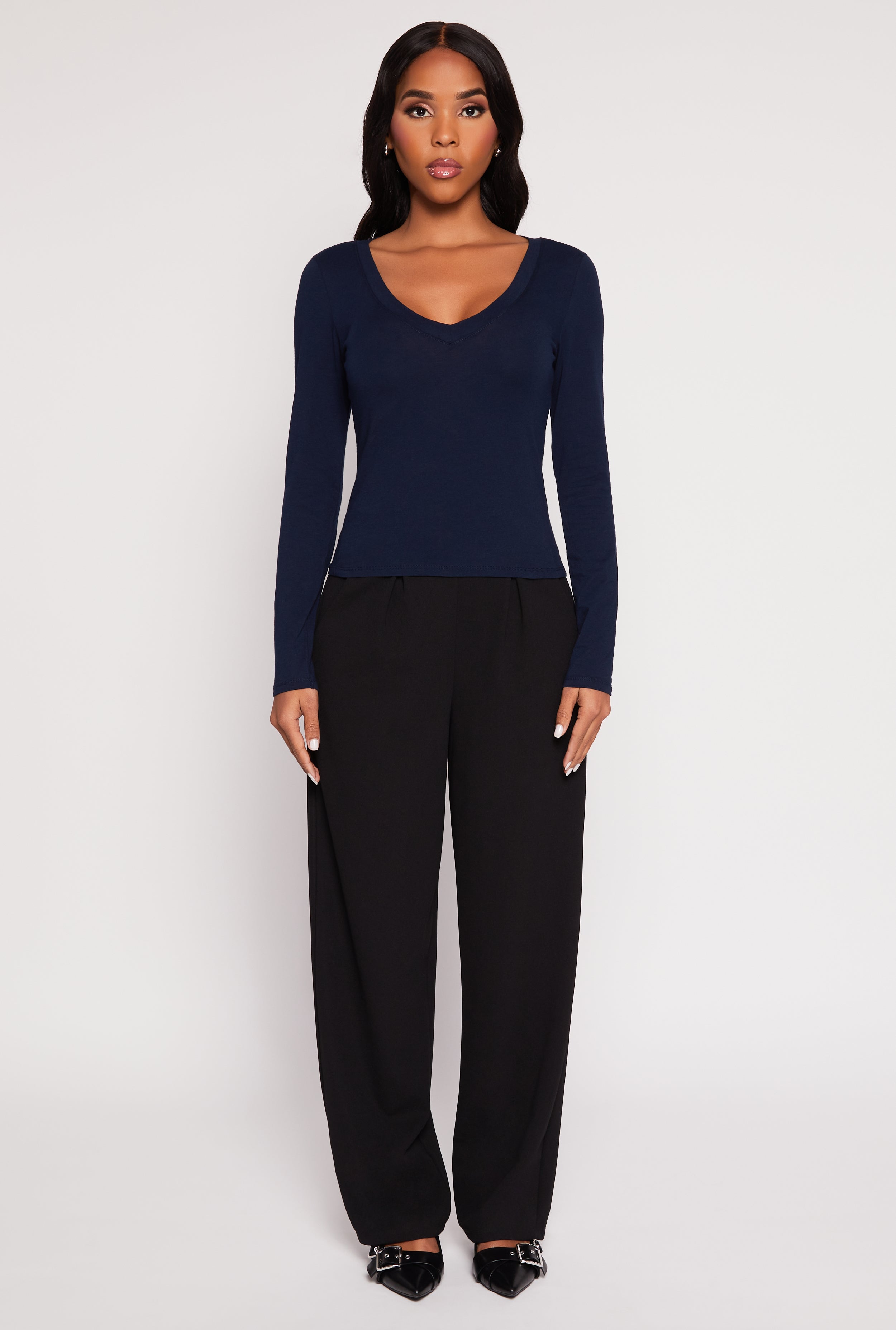Basic Long Sleeve V Neck Top