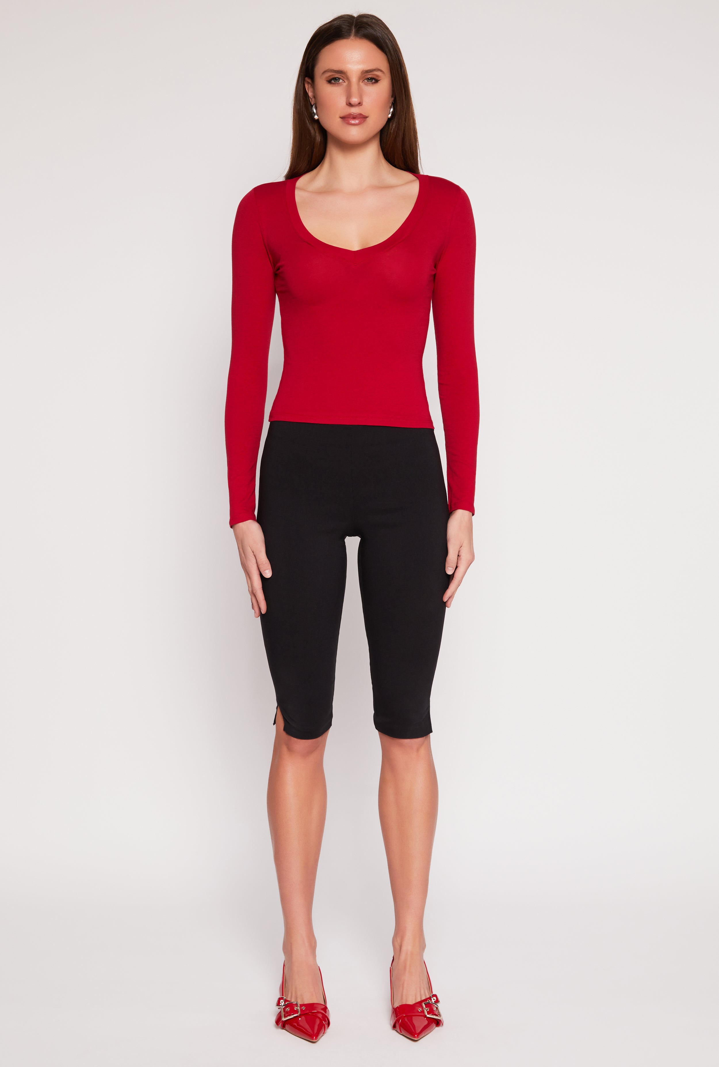Basic Long Sleeve V Neck Top