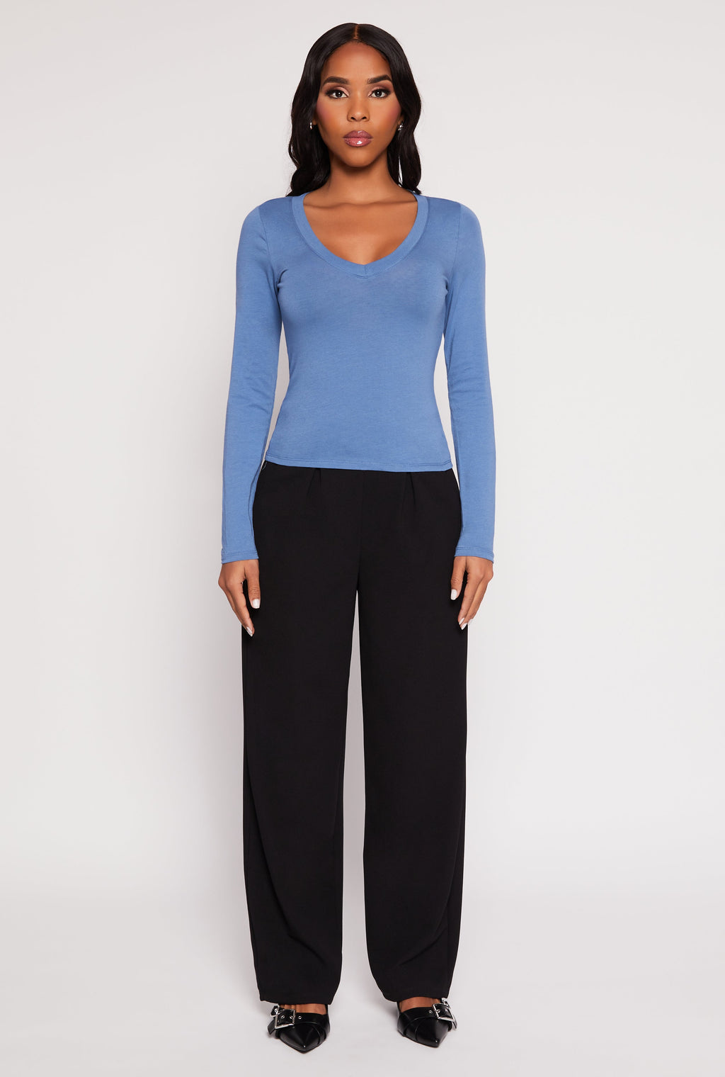 Basic Long Sleeve V Neck Top