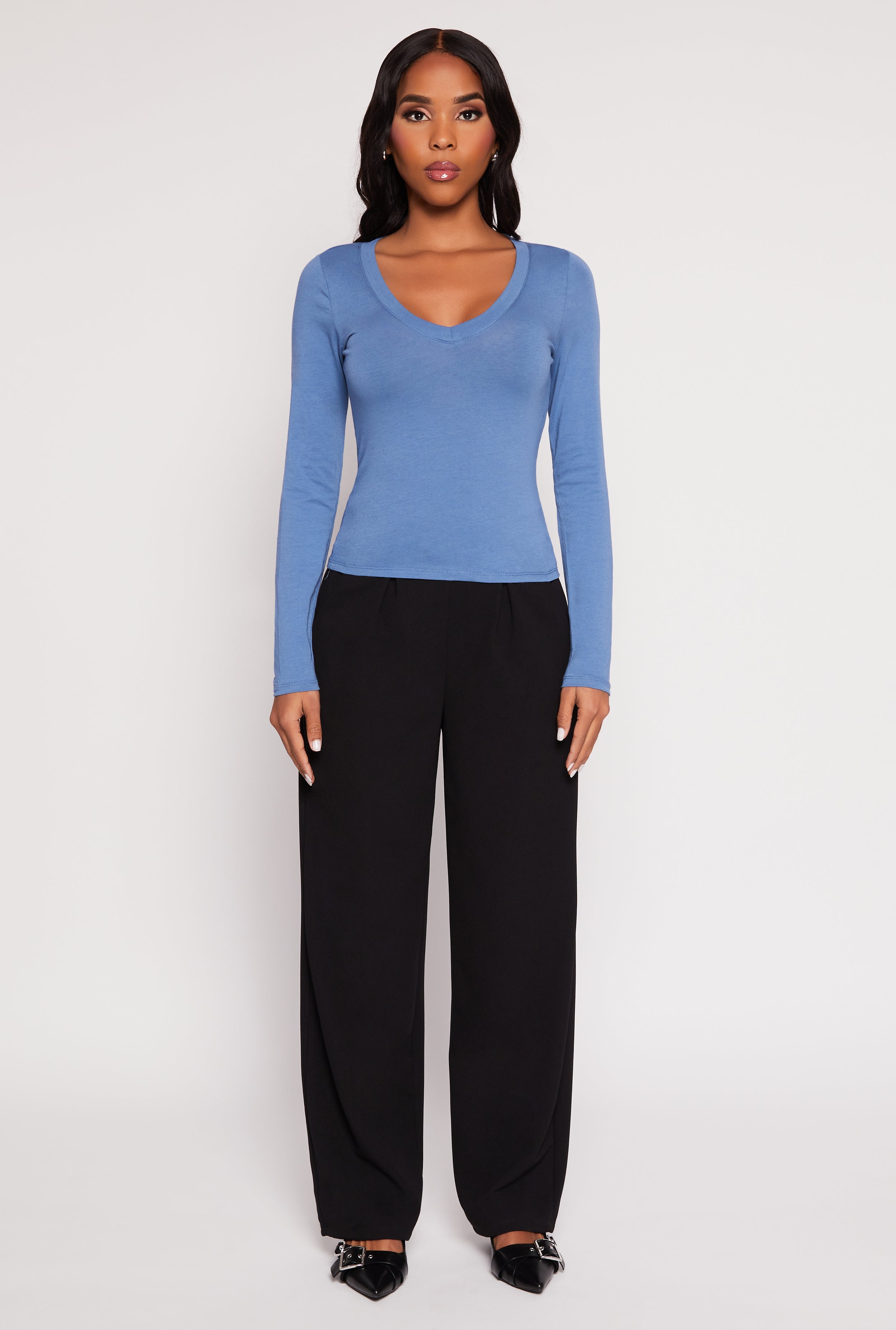 Basic Long Sleeve V Neck Top