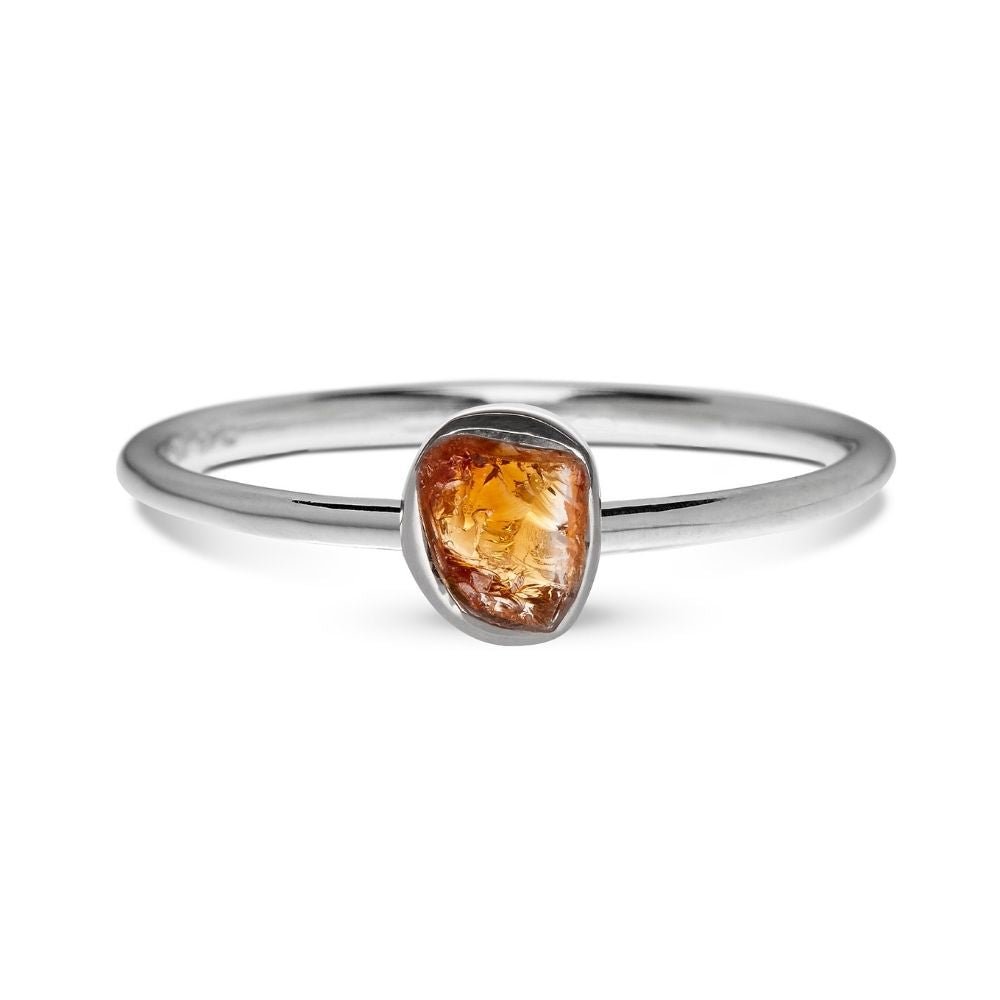 Citrine Raw Silver Ring - 925