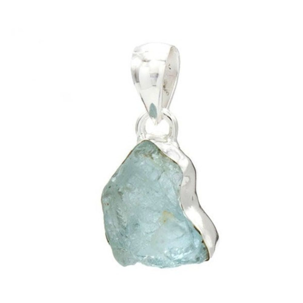 Raw Aquamarine Silver Pendant