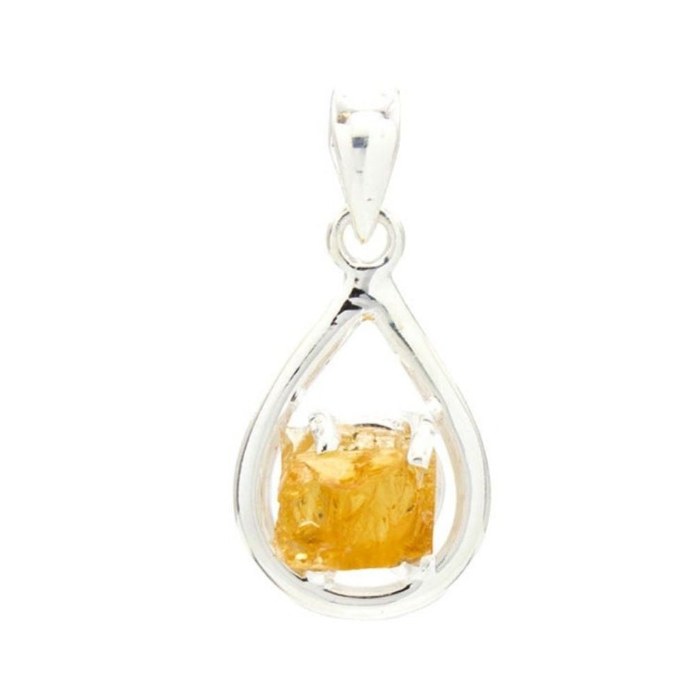 Raw Citrine Silver Pendant (Teardrop)